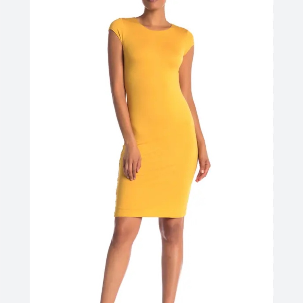 Velvet Torch Gold Bodycon Dress Cap Sleeve Crew Neck